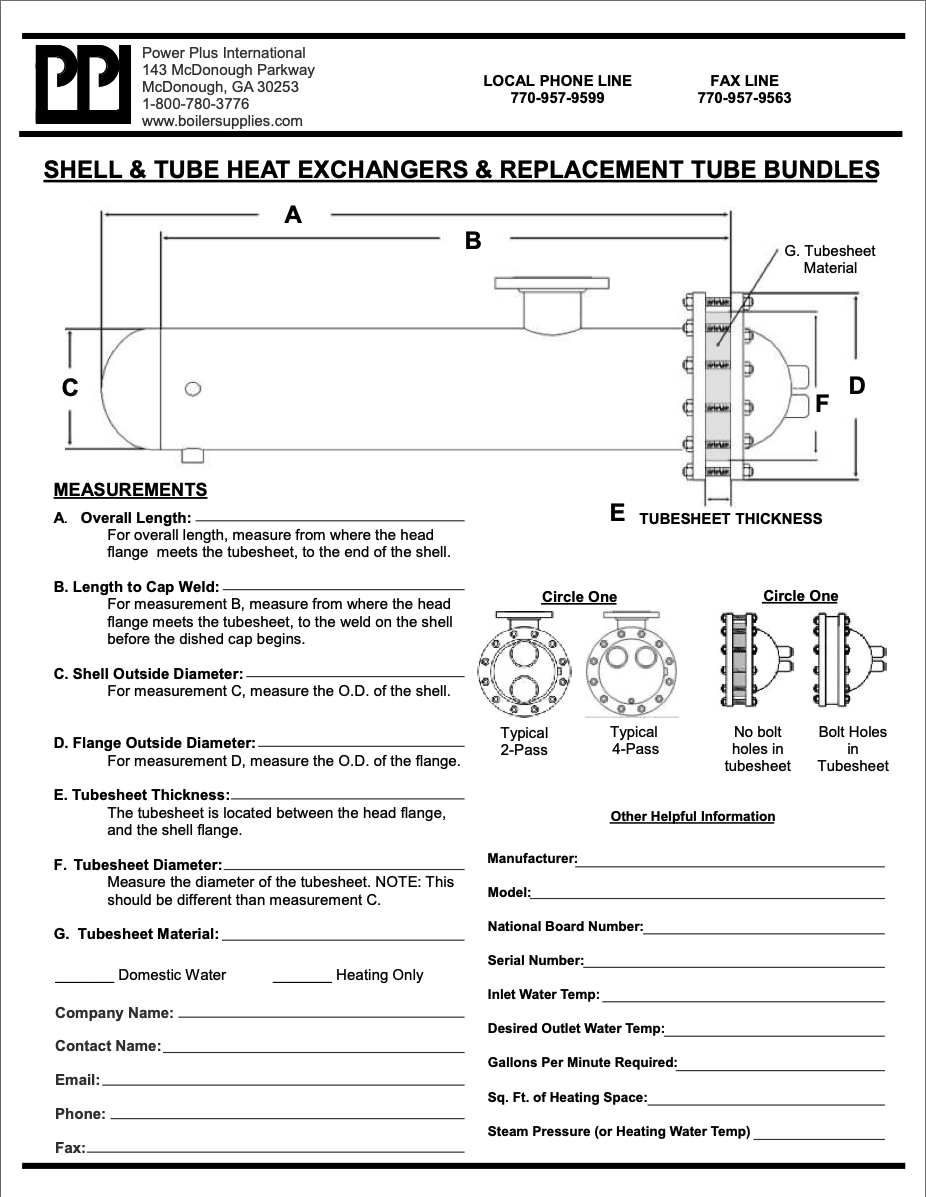 Shell & Tube Heat Exchanger Dimensional Sheet